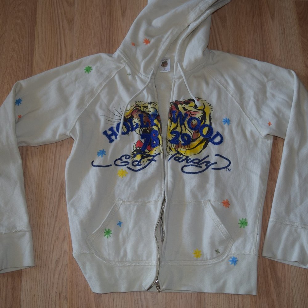 Vintage y2k Ed Hardy embroidered zip up hoodie with tiger graphic Sz. L